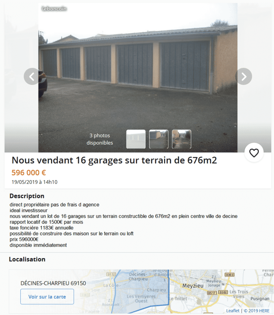 Batterie de garages à vendre sur Décines-Charpieu