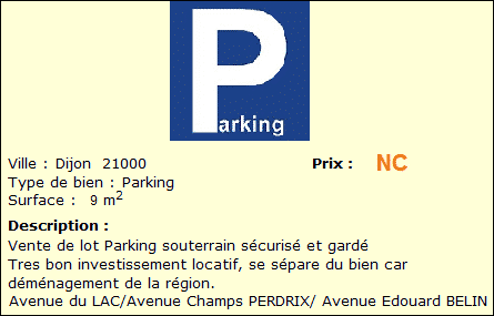 Annonce du lot de parkings à vendre sur Dijon